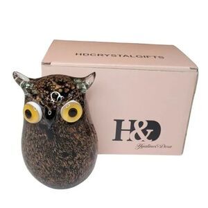 Hyaline & Dora H&D Crystal OWL Hand Blown Art‎ Glass Sculpture Figurine NWB